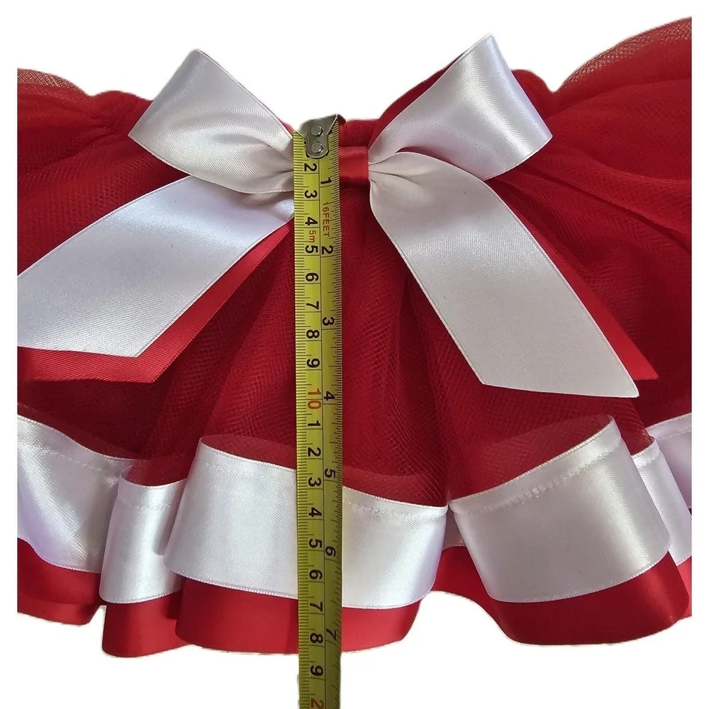 Handmade Girls Red Tutu Skirt Black Polka Dot Ribbon Dance Costume Birthday
